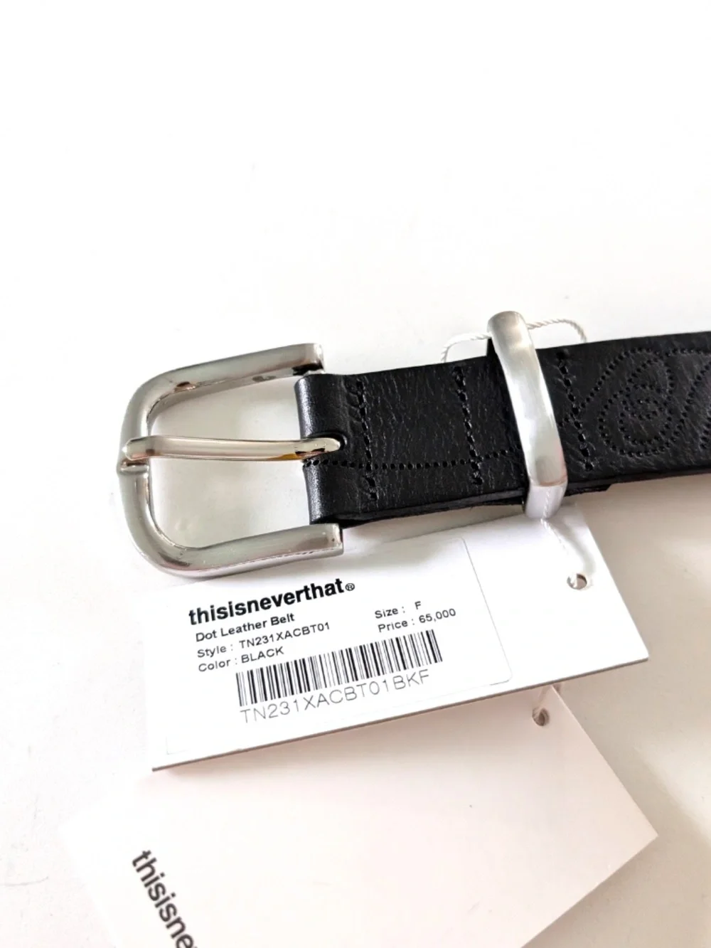 thisisneverthat Dot Leather Belt Black Cowhide Stitched Script Logo OS Korea NWT